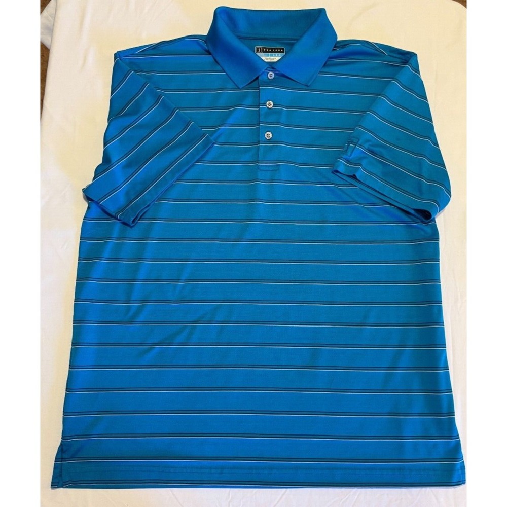 PGA Tour Men's Polo Shirt - Blue - Size L - 97% Polyester - Very Good Condition!